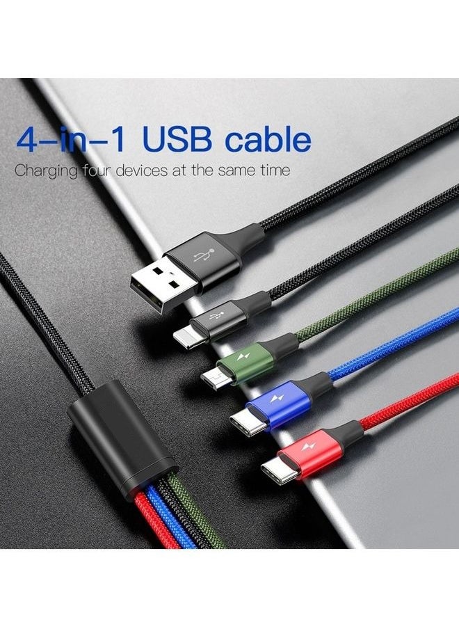 Generic - 4-in-1 Nylon Braided Multi Fast Charging Cord Multiple Charger Cable Dual Type-C, Lightning, Micro USB For iPhones, Tablets, Samsung Galaxy, PS And More Multicolour (2-Type-C Series) Multicolour - Image 1