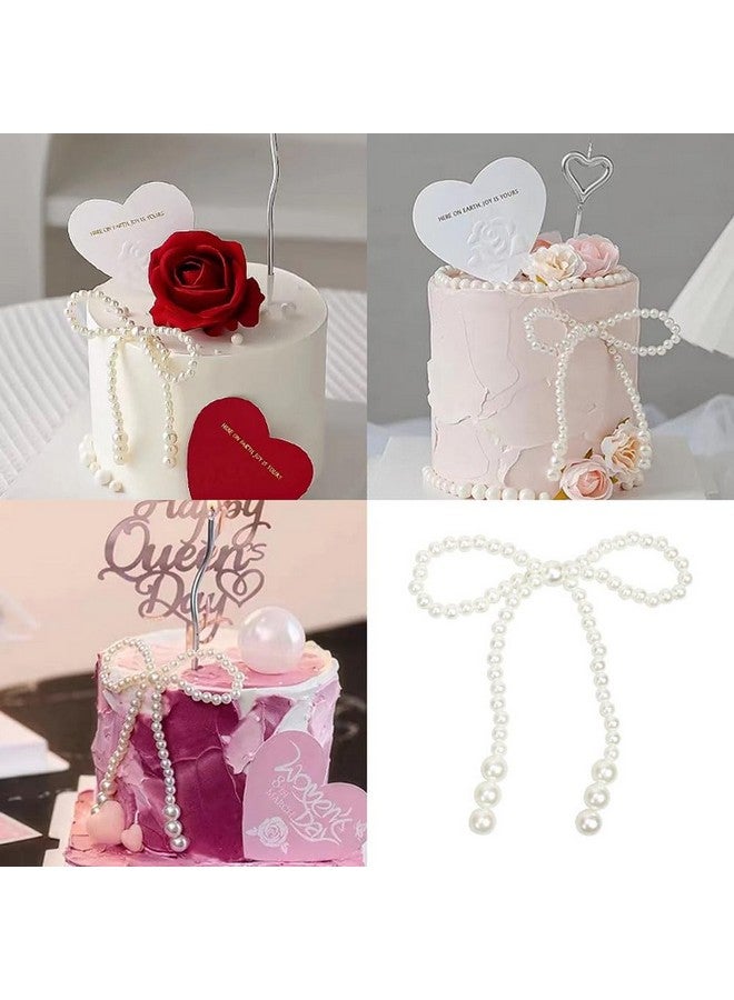 esowemsn 10PCS White Imitation Pearl Bow Cake Decorations Birthday Party Bow Dots Cupcake Toppers for Children's Birthday Baby Shower Party Cake Decorations Supplies - Image 2