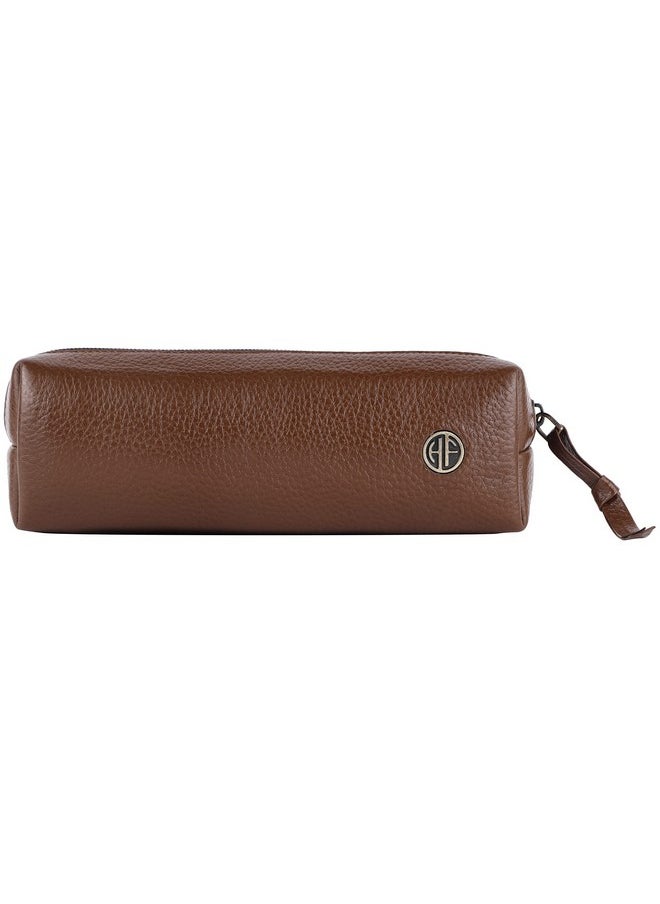 HAMMONDS FLYCATCHER - HAMMONDS FLYCATCHER Leather Utility Pouch-Multi-Use Genuine Leather Pencil Case, Cosmetic Pouch, Stationery Pouch, Coin, Makeup Brush Pouch For Women & Men-School & Office Organizer-Brushwood - 5 Cm - Image 1