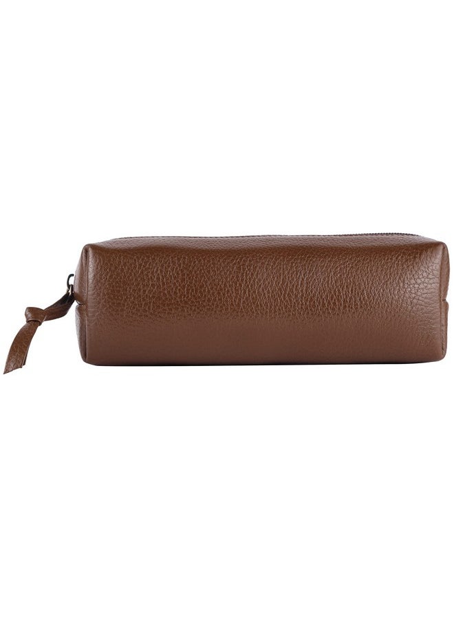 HAMMONDS FLYCATCHER - HAMMONDS FLYCATCHER Leather Utility Pouch-Multi-Use Genuine Leather Pencil Case, Cosmetic Pouch, Stationery Pouch, Coin, Makeup Brush Pouch For Women & Men-School & Office Organizer-Brushwood - 5 Cm - Image 1