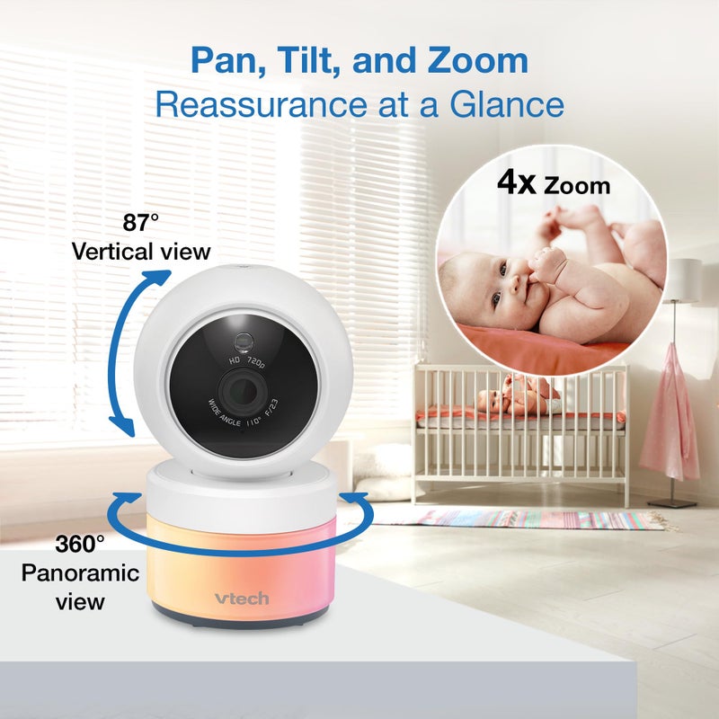 VTech Video Baby Monitor with Camera and Audio, 5" HD LCD Screen, Pan-Tilt-Zoom, 2-Way Talk, VOX Mode, Night Lights, Lullabies, Soothing Sounds, Temperature sensor, Long Range, No WiFi: VM5263 (White) - Image 4