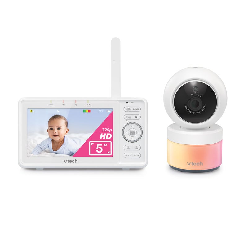 VTech Video Baby Monitor with Camera and Audio, 5" HD LCD Screen, Pan-Tilt-Zoom, 2-Way Talk, VOX Mode, Night Lights, Lullabies, Soothing Sounds, Temperature sensor, Long Range, No WiFi: VM5263 (White) - Image 1