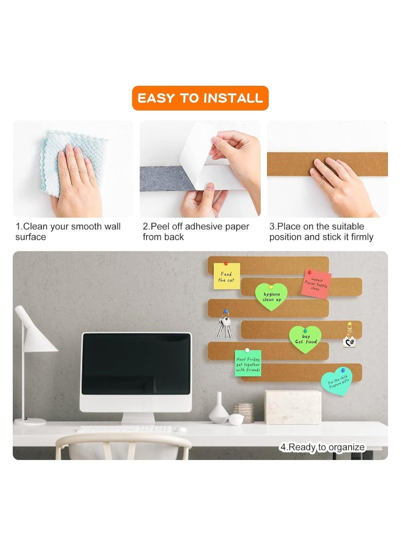 شرائط لوحة الفلين الذاتية اللاصقة 6 حزمة شرائط لوحة الفلين للجدران شريط لوحة فلين ذاتي اللصق للجدران شريط لوحة الإعلانات مع 50 دبوسًا لتثبيت الملاحظات والصور والجداول الزمنية. - Image 3