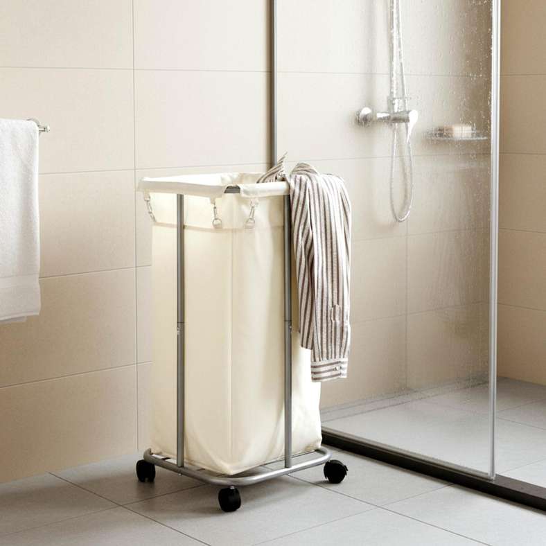 Pan Home Vivian Laundry Hamper With Metal Frame and Wheels 40x40x76 cm- Cream