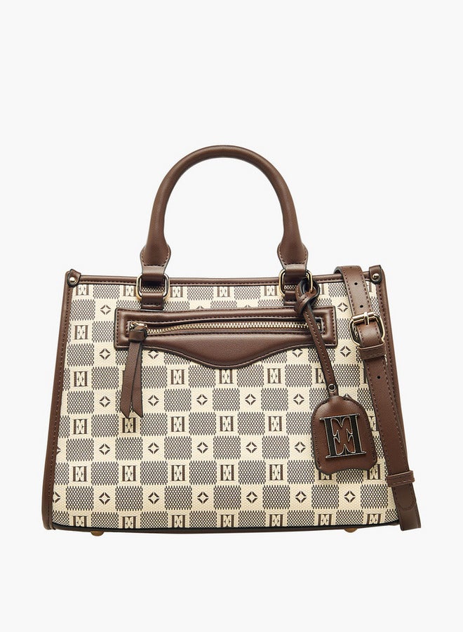 ايل حقيبة يد بطبعة شعار بحزام مزدوج وإغلاق بسحاب - Image 1