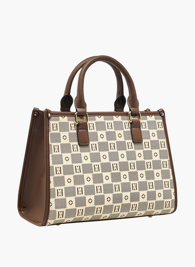 ايل حقيبة يد بطبعة شعار بحزام مزدوج وإغلاق بسحاب - Image 4