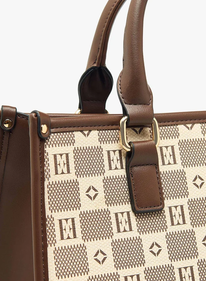 ايل Monogram Print Tote Bag with Double Handle and Zip Closure