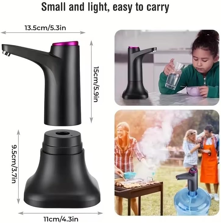 PONDI USB Rechargeable Water Dispenser with Detachable Base for 5 Gallon Bottles - Portable Dispenser with 1200mAh Battery - Smart and Automatic - Ideal for Home, Office, and Outdoor Use (Tabletop Black) - Image 3