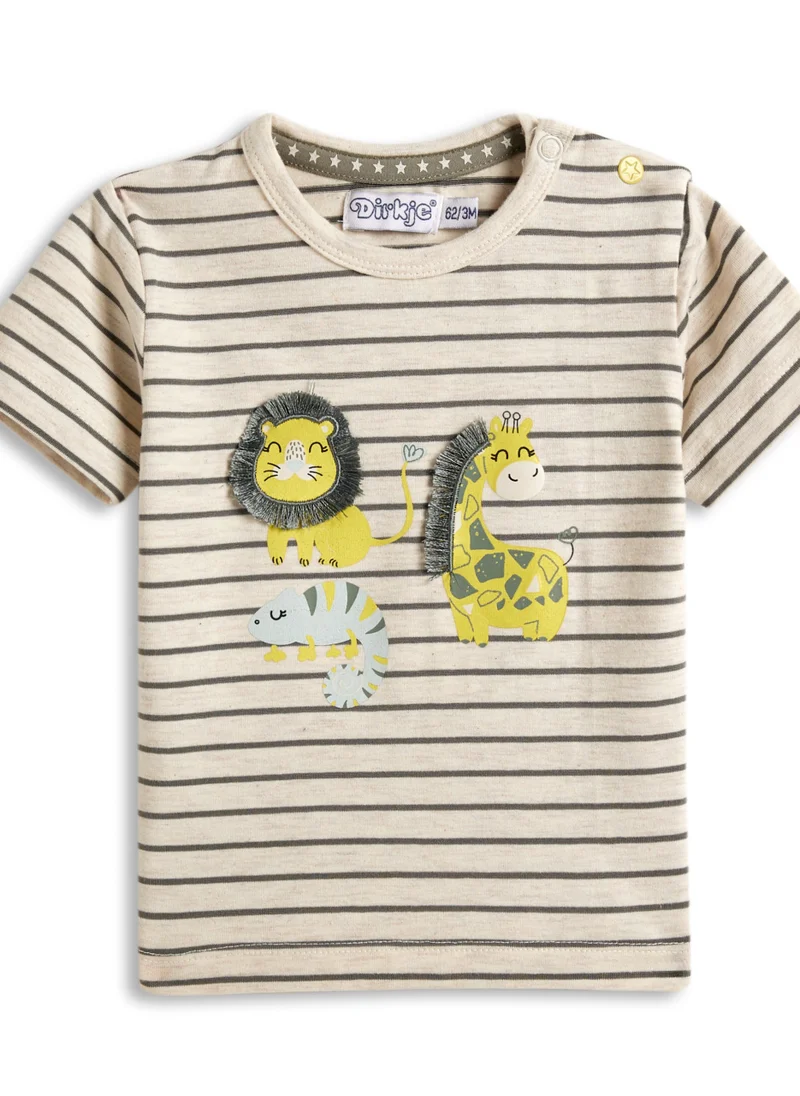 Dirkje BABY BOYS 2Pc Set - Stripes T-shirt with cute animals Embroidered & Matching Shorts