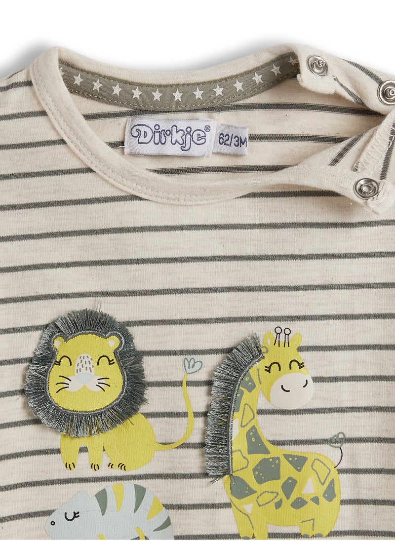 Dirkje BABY BOYS 2Pc Set - Stripes T-shirt with cute animals Embroidered & Matching Shorts - Image 5