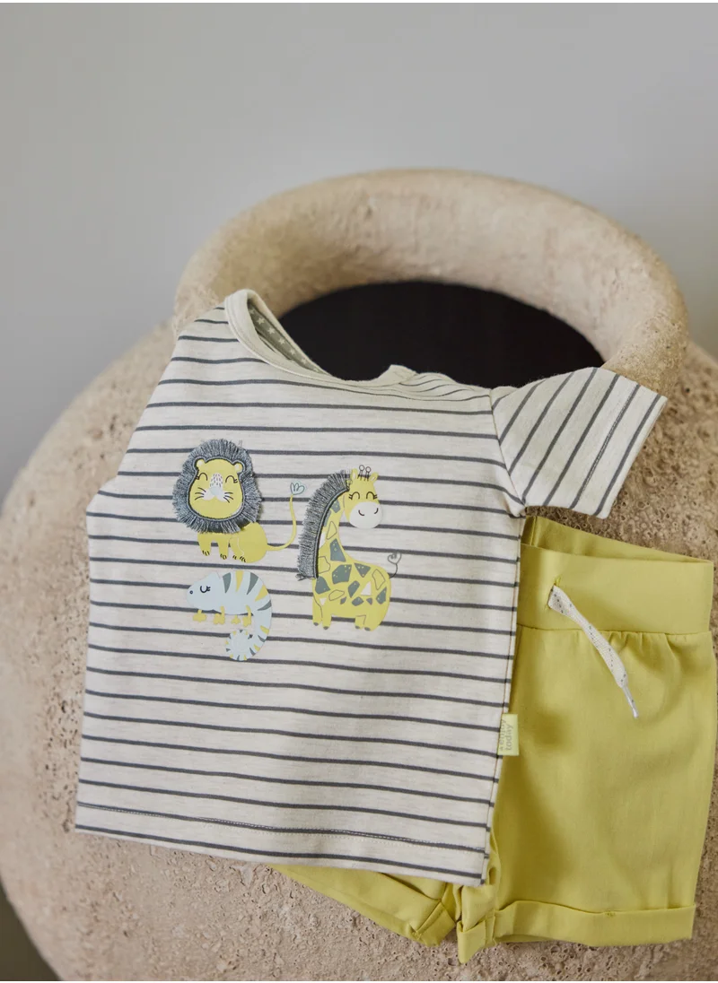 Dirkje Dirkje Boys Set - Stripes T-shirt with cute animals Embroidered & Shorts