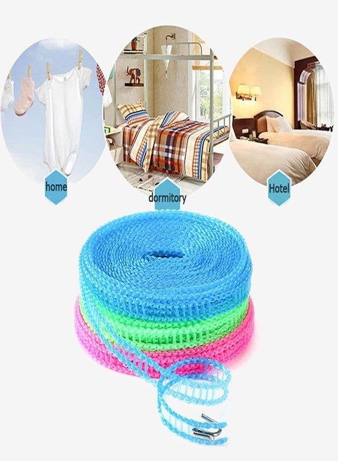 NFI essentials Clothesline Rope 10 Meters Pack of 2 Windproof Anti-Slip Clothes Washing Line Drying Nylon Rope with Hooks 5 Meter Nylon Clothesline Rope for Drying Cloths(Assorted Colour) - Image 2