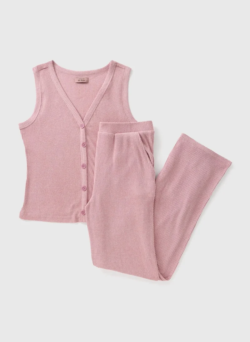 Matalan Pink Ribbed Waistcoat Pyjama Set