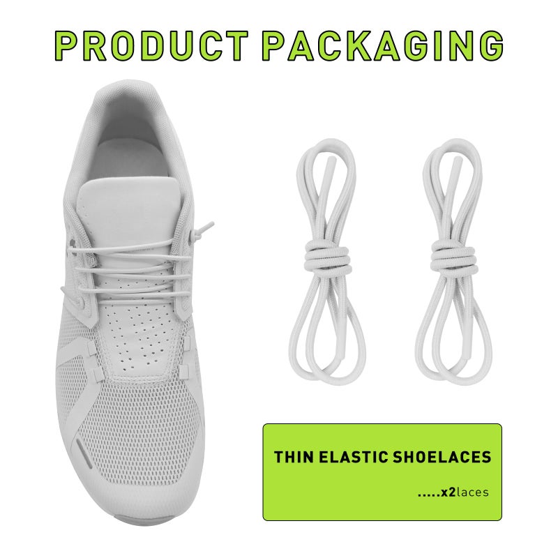 NDTEZUGT 1/10" (2.5mm) Elastic Thin Shoe Laces, Stretchy Round Bungee Shoelaces Replacement Speed Laces for On Cloud Sneakers, Stretch Shoe Stings Tieless (White 02, 22''/55cm) - Image 2