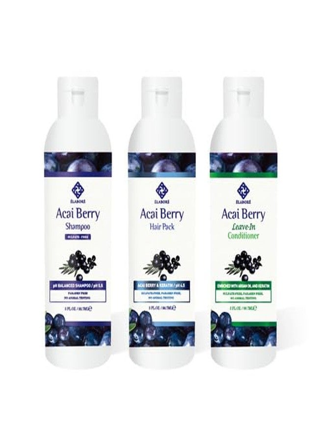 Elabore Acai Berry Travel Kit [Shampoo, Pack, Leave-in] 3oz each. - Image 2