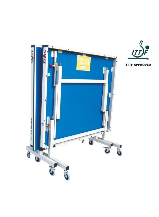 ستاج طاولة تنس الطاولة قابلة للطي بسطح علوي أملس مضاد للتوهج بعجلات قابلة للقفل أزرق وفضي 76 x 152 x 274 سم TTIN-60 - Image 2