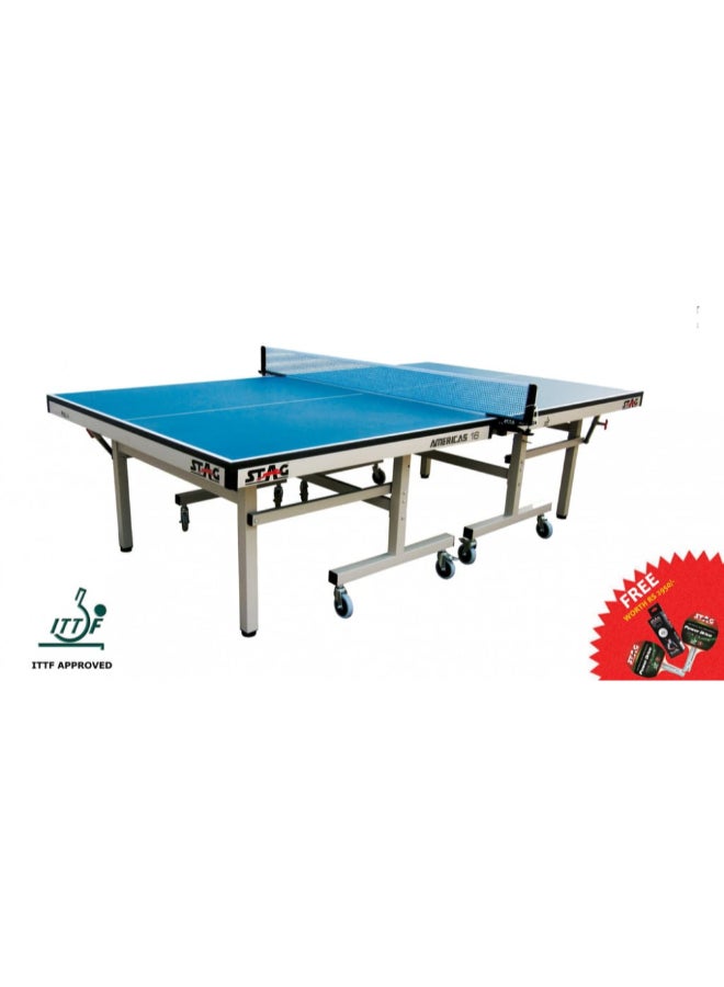 ستاج طاولة تنس الطاولة قابلة للطي بسطح علوي أملس مضاد للتوهج بعجلات قابلة للقفل أزرق وفضي 76 x 152 x 274 سم TTIN-60 - Image 3