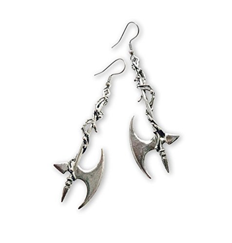 Real Metal Gothic Vine Wrapped Executioner's Axe Medieval Renaissance Dangle Earrings - Image 1
