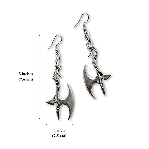 Real Metal Gothic Vine Wrapped Executioner's Axe Medieval Renaissance Dangle Earrings - Image 3