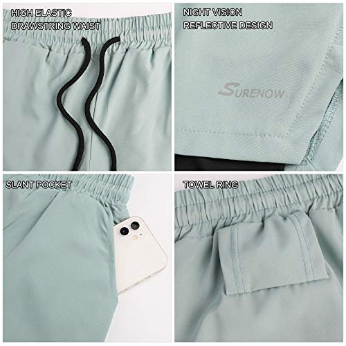 Surenow Mens 2 in 1 Running Shorts Quick Dry Athletic Shorts with Liner, Workout Shorts with Zip Pockets and Towel Loop Arona Blue - Image 4