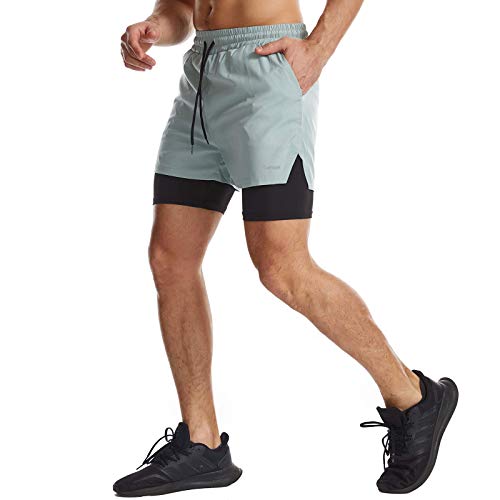 Surenow Mens 2 in 1 Running Shorts Quick Dry Athletic Shorts with Liner, Workout Shorts with Zip Pockets and Towel Loop Arona Blue - Image 3