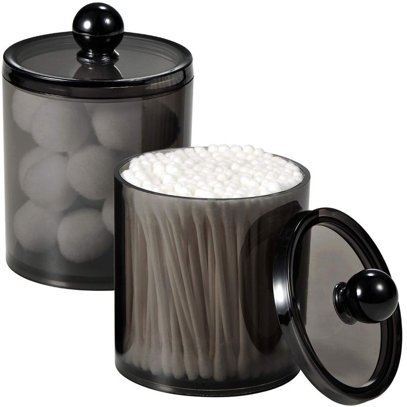 Zeinwap Cottonswab Storage Dispenser Set 4 Pcs of Light Black Clear Acrylic Apothecary Jar for Bathroom Vanity Organizer Clear Cotton Ball Holder CottonEarbud Holder Storage Container with Lid - Image 2