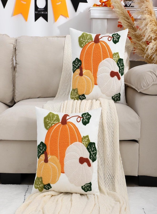 LUOYEHK Halloween Pillow Covers 18x18 Set of 2 Three Pumpkins Embroidery Throw Pillow Covers Farmhouse Thanksgiving Home Decor Cushion Covers for Couch Sofa Bed - Image 4