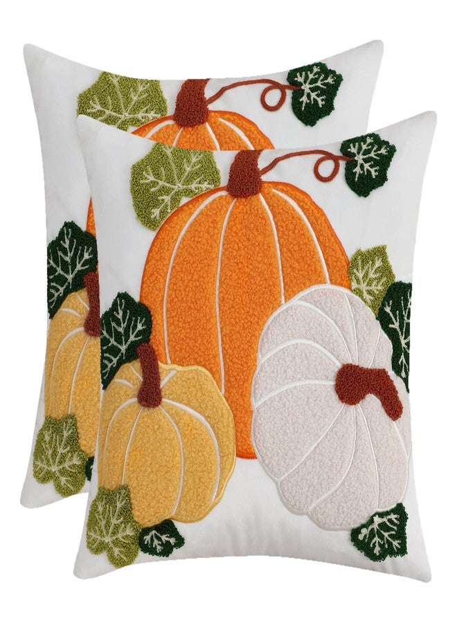 LUOYEHK Halloween Pillow Covers 18x18 Set of 2 Three Pumpkins Embroidery Throw Pillow Covers Farmhouse Thanksgiving Home Decor Cushion Covers for Couch Sofa Bed - Image 1
