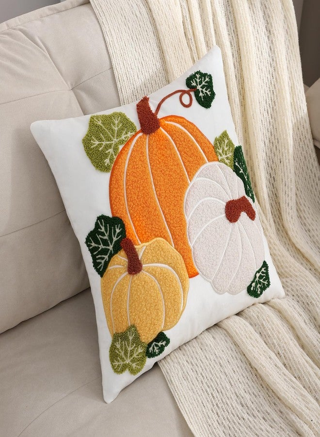 LUOYEHK Halloween Pillow Covers 18x18 Set of 2 Three Pumpkins Embroidery Throw Pillow Covers Farmhouse Thanksgiving Home Decor Cushion Covers for Couch Sofa Bed - Image 2