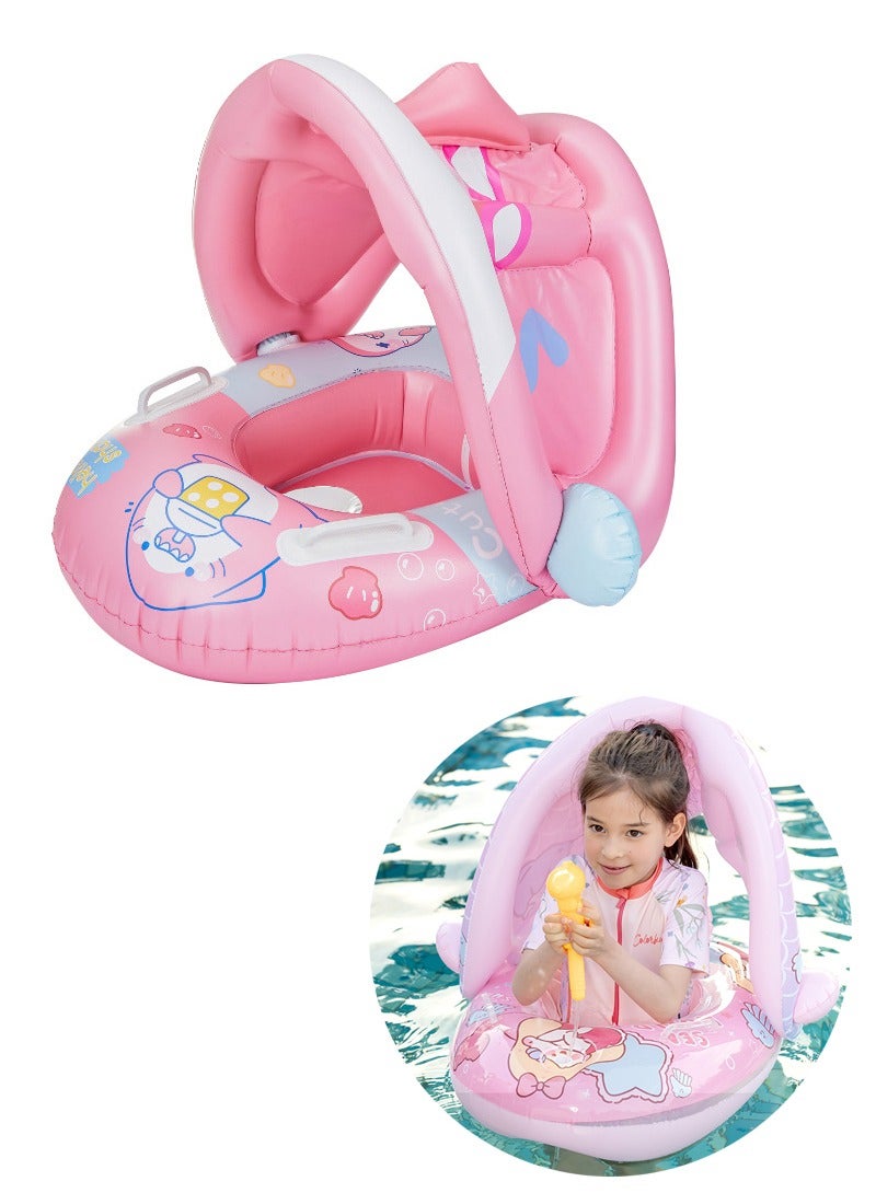 TAPIT Inflatable Swimming Ring for Children, Pool Swimming Float with Seat and Handle, Children Waist Float Ring Water Play Party Supplies for Kids Aged 1-4 Years Old (Pink Cute Shark) - Image 1