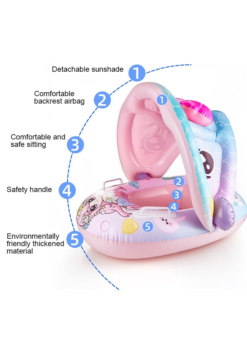 TAPIT Inflatable Swimming Ring for Children, Pool Swimming Float with Seat and Handle, Children Waist Float Ring Water Play Party Supplies for Kids Aged 1-4 Years Old (Pink Cute Shark) - Image 4