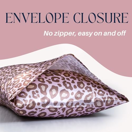 LCBD Satin Pillowcase for Hair and Skin, Pink Leopard Printed Pillow Cases Set of 2, Standard Size Cheetah Print Silk Satin Pillow Covers for Women with Envelope Closure, 20x26 inches - Image 3