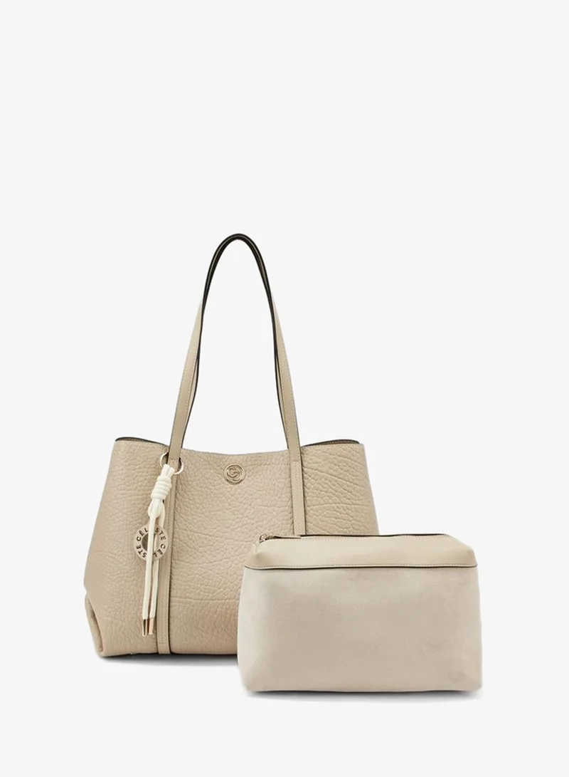 Textured Tote Bag With Pouch