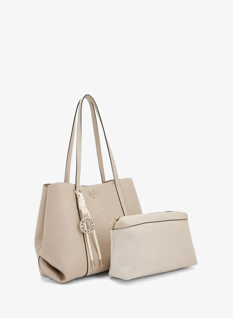 Celeste IVORY Textured Tote Bag With Pouch for Women | Best Price UAE