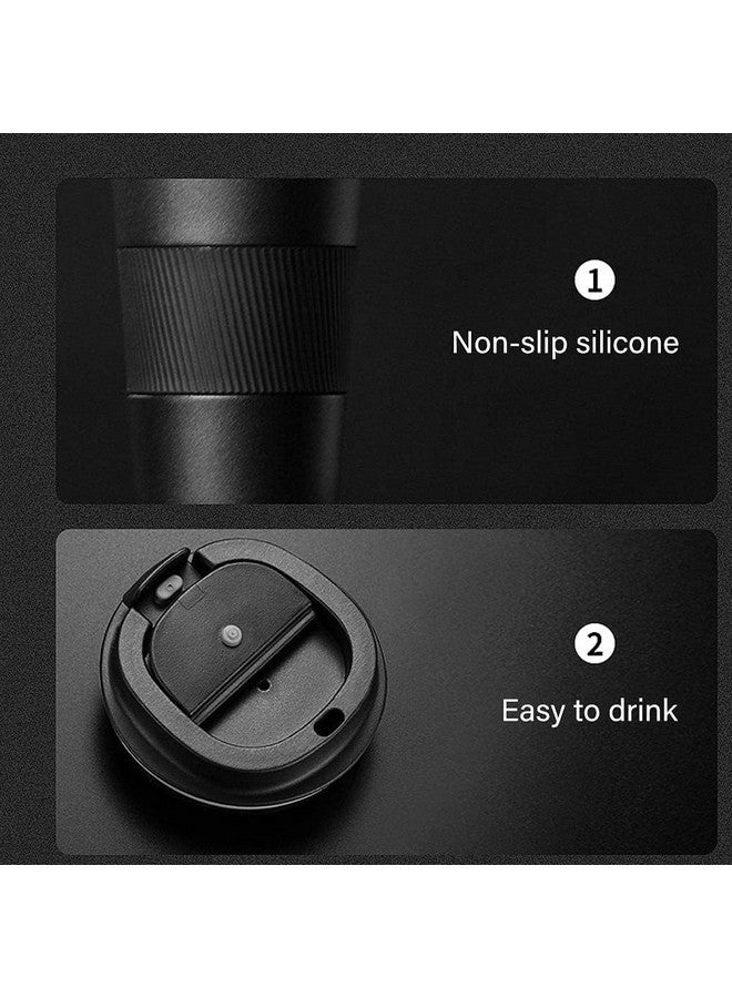 The Venti Travel Mug,Insulated Coffee Cup With Leakproof Lid,Vacuum Insulation Stainless Steel Reusable For Hot Cold Coffee, Water And Tea, Thermal Mug With Non-Slip Protective Cover, 510Ml (Black) - Image 5