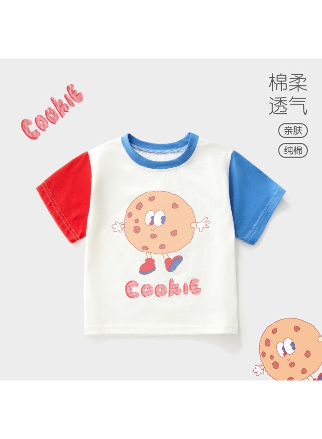 Doxiluka Summer Kids T-shirt Pure Cotton Thin Boys' Summer Outfit Simple Baby Short Sleeve Top Fashion Patchwork Sleeves - Image 2