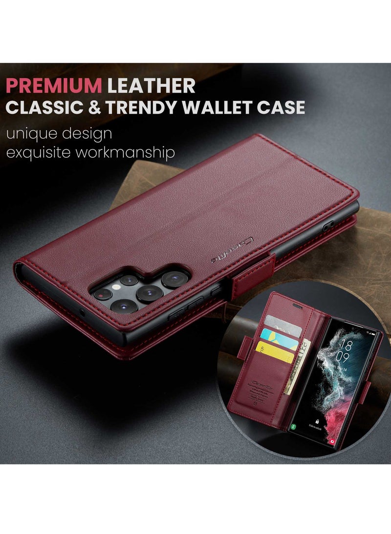 CaseMe Flip Wallet Case For Samsung Galaxy S22 Ultra, [RFID Blocking] PU Leather Wallet Flip Folio Case with Card Holder Kickstand Shockproof Phone Cover (Red) - Image 4