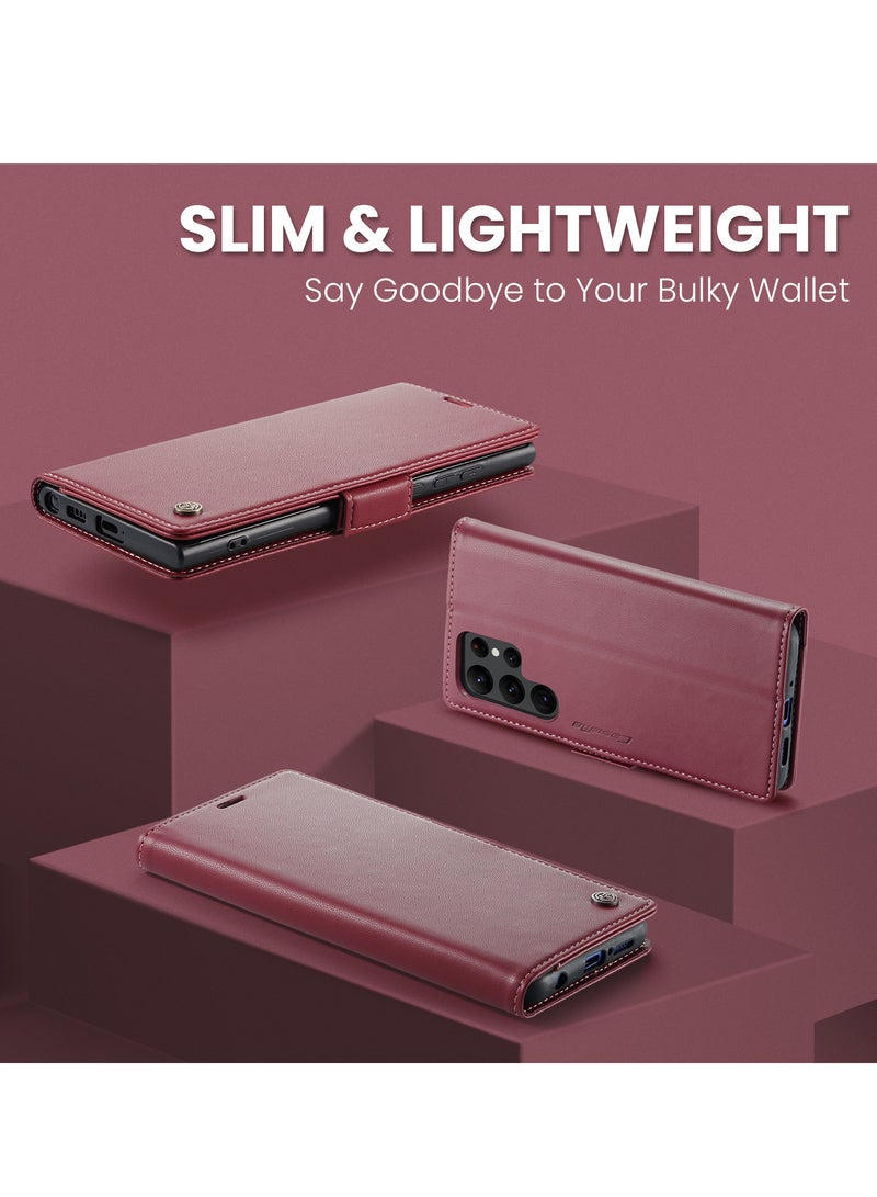 CaseMe Flip Wallet Case For Samsung Galaxy S22 Ultra, [RFID Blocking] PU Leather Wallet Flip Folio Case with Card Holder Kickstand Shockproof Phone Cover (Red) - Image 5
