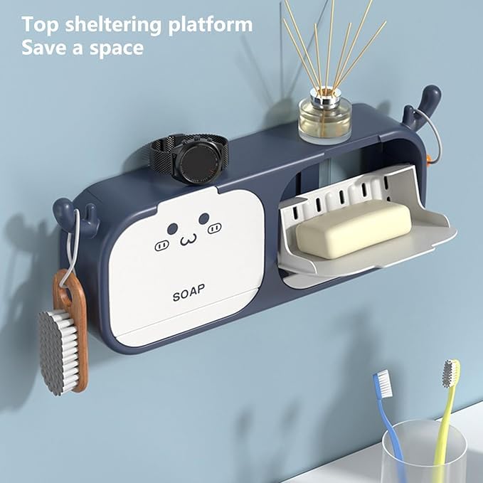 GNOLY 2 Grid Soap Tray Holder for Bathroom, Soap Stand for Wash Basin, Soap Dish Holder Wall Mounted Soap Box with Lid Bathroom Accessories (1Pcs) - Image 4