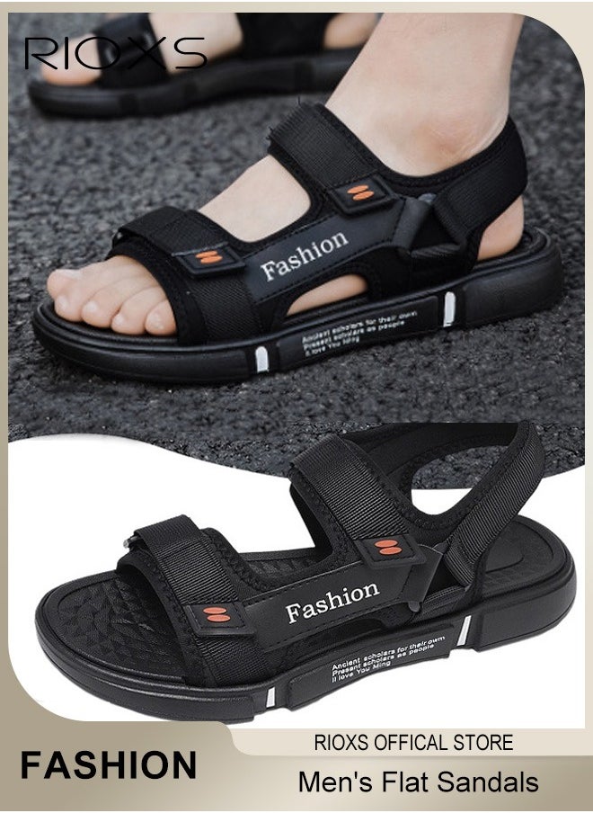 RIOXS Flat Sandals For Men, Casual Open Toe Water Sandal, Men's Breathable Non-Slip Beach Sandals, Mens Sport Sandals With Back-Strap, Outdoor Fisherman Sandals For Men, Non-slip Lightweight Walking Hiking Sandals, Water Shoes  - Image 1