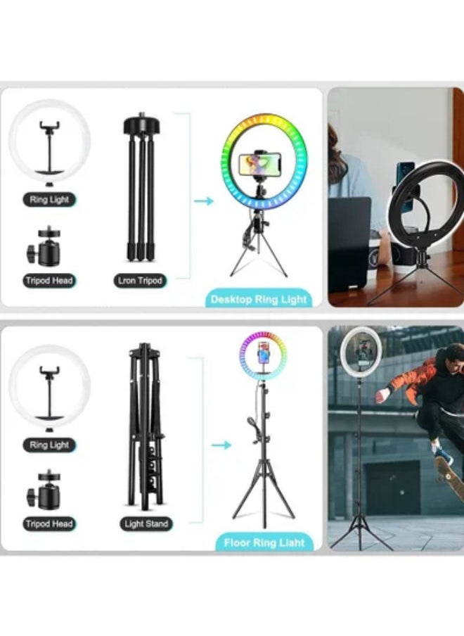 SHOPI - 10 Inch LED Ring Fill Light RGB Ring Lamp USB Ring Light Photo Selfie Lamp with Remote and Phone Stand for Streaming Video Photography - Image 1