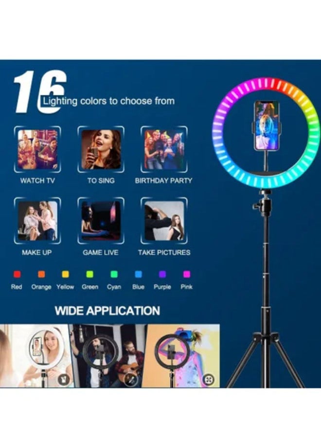 SHOPI - 10 Inch LED Ring Fill Light RGB Ring Lamp USB Ring Light Photo Selfie Lamp with Remote and Phone Stand for Streaming Video Photography - Image 1