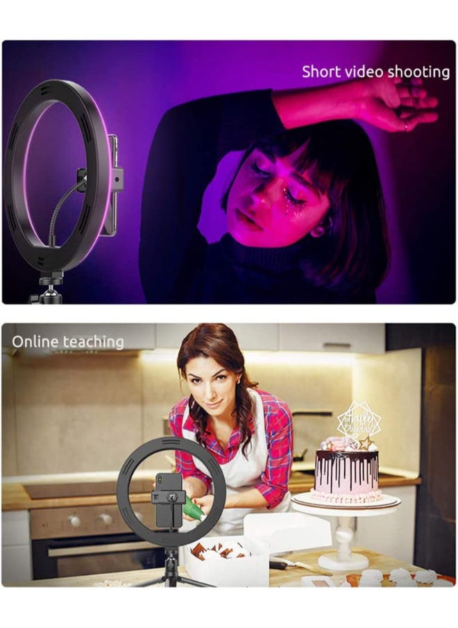 SHOPI - 10 Inch LED Ring Fill Light RGB Ring Lamp USB Ring Light Photo Selfie Lamp with Remote and Phone Stand for Streaming Video Photography - Image 1
