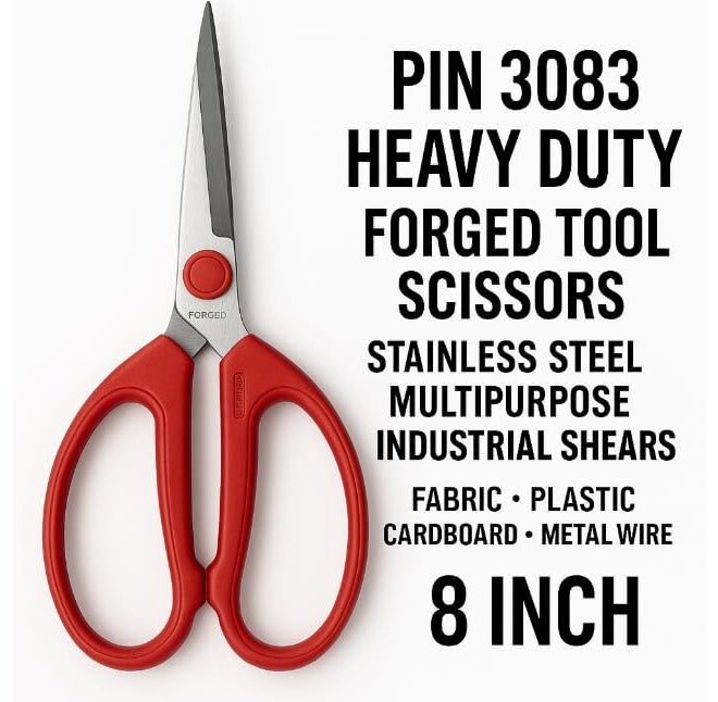 PIN tesoura 3083 Heavy Duty Forged Scissors – Multipurpose Stainless Steel Industrial Shears for Fabric, Plastic, Cardboard, Wire – Craft, Tailor, Utility Use – 8 Inch Comfort Grip - Image 2