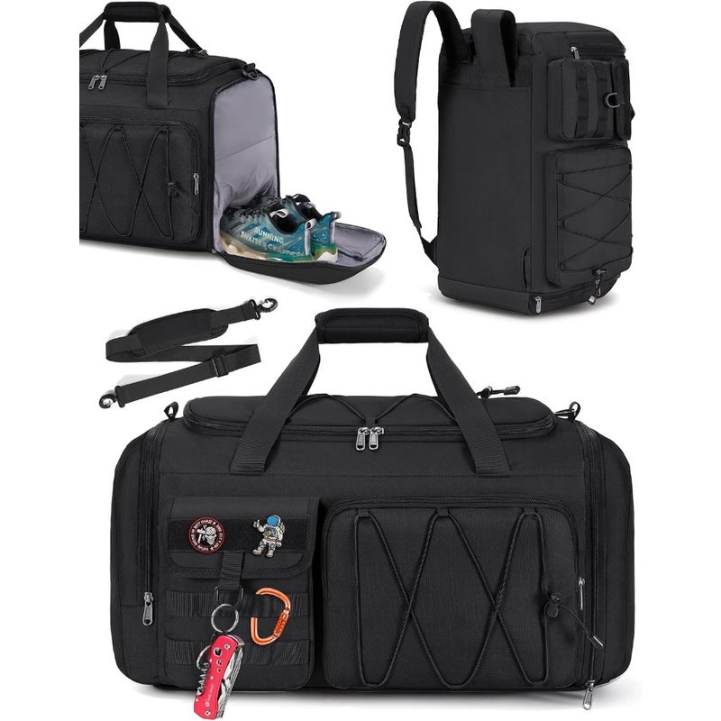 Sports Gym Bag for Men Women, 45L Large Duffel Bag with Shoe Compartment and Wet Pocket, Water Resistant Polyester, Black, 3-in-1 Travel Holdall Weekender - Image 1