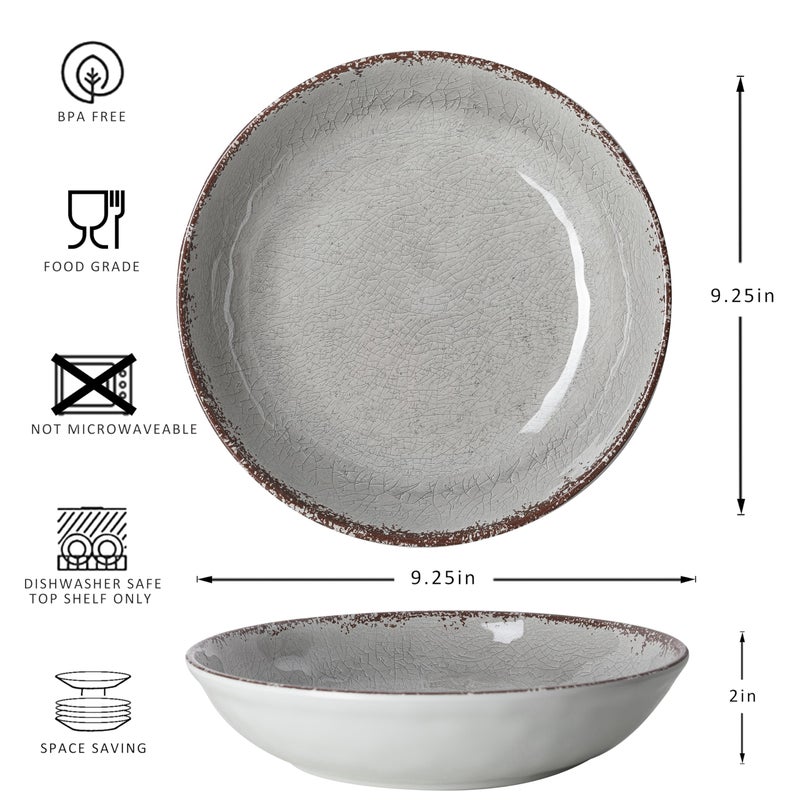 LEHAHA Farmhouse Melamine Pasta Bowl, 9.25 inch Large Salad Bowls, Set of 6, Unbreakable 100% Melamine Serving Bowls Set for Dinner, Wide and Shallow Bowls Set, Dishwasher Safe, Greyâ€¦ - Image 5