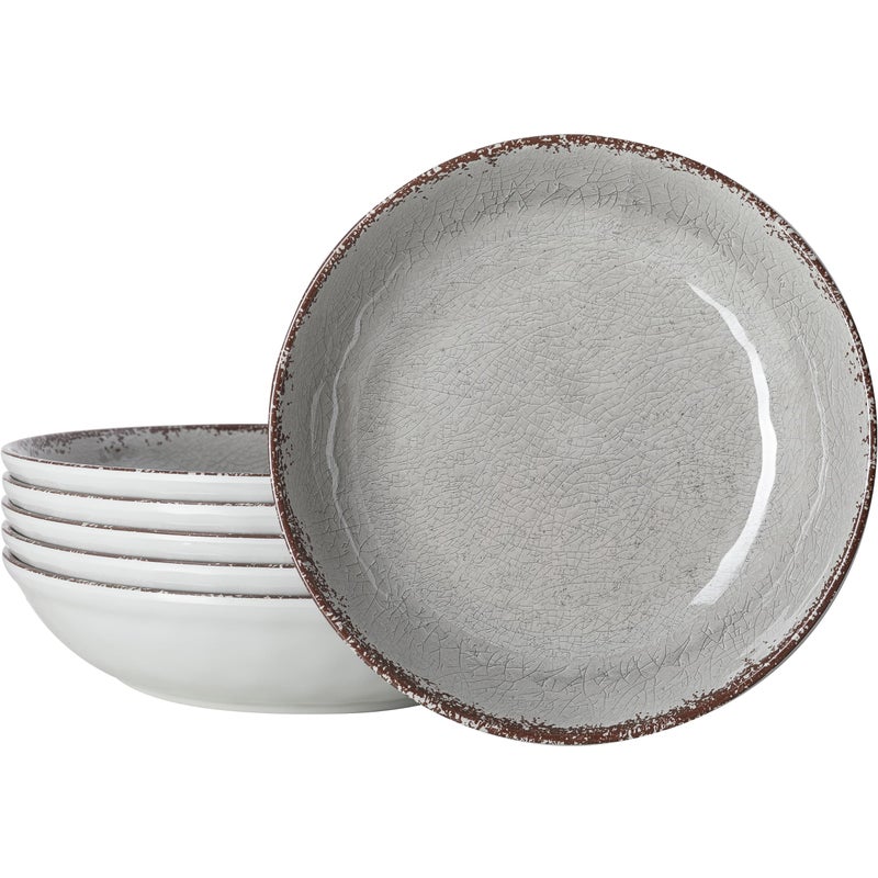 LEHAHA Farmhouse Melamine Pasta Bowl, 9.25 inch Large Salad Bowls, Set of 6, Unbreakable 100% Melamine Serving Bowls Set for Dinner, Wide and Shallow Bowls Set, Dishwasher Safe, Greyâ€¦ - Image 1
