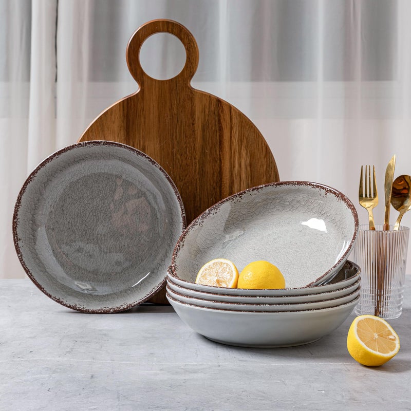 LEHAHA Farmhouse Melamine Pasta Bowl, 9.25 inch Large Salad Bowls, Set of 6, Unbreakable 100% Melamine Serving Bowls Set for Dinner, Wide and Shallow Bowls Set, Dishwasher Safe, Greyâ€¦ - Image 2