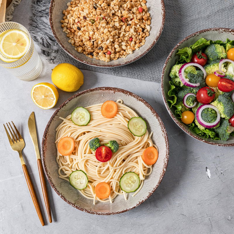 LEHAHA Farmhouse Melamine Pasta Bowl, 9.25 inch Large Salad Bowls, Set of 6, Unbreakable 100% Melamine Serving Bowls Set for Dinner, Wide and Shallow Bowls Set, Dishwasher Safe, Greyâ€¦ - Image 3