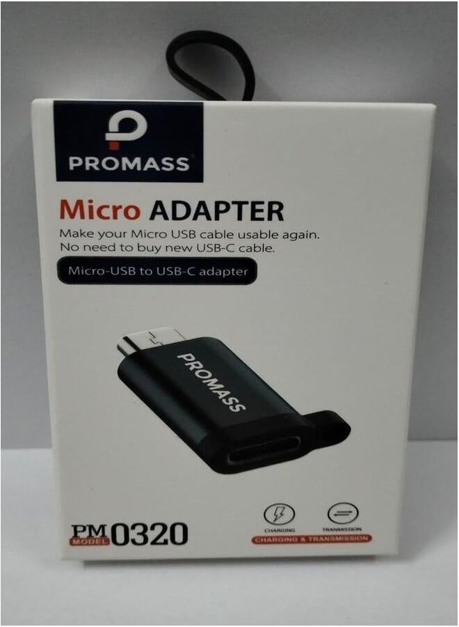 بروماس محول Micro USB إلى USB-C باللون الأسود. - Image 1